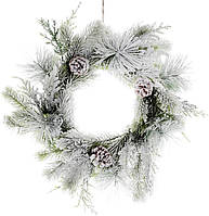 Новорічний декоративний вінок "Сніговий" Ø 34 см, штучна хвоя з шишками