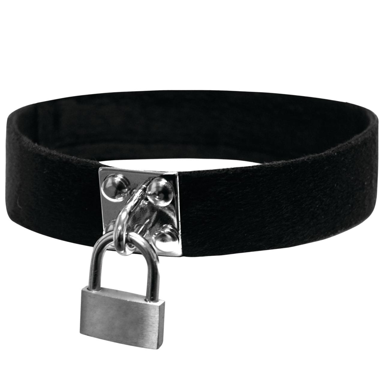 Чокер БДСМ з навісним замком і кільцем для повідця Sex And Mischief-Lock & Key Collar ErMax
