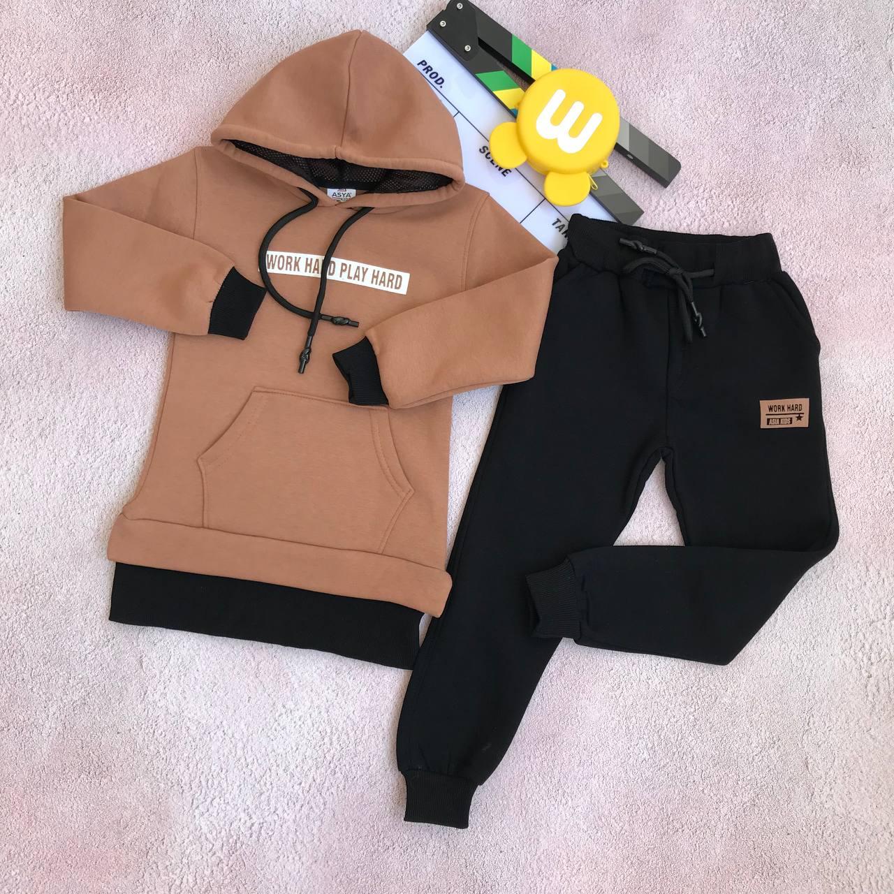 Дитячий спортивний костюм на флісі з капюшоном Бежевий 8008 Asya kids, Бежевый, Унисекс, Зима, 110 см, 163, фото 1