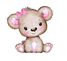 Наклейка для ростової фігури "Ведмедик дівчинка з рожевим бантиком" 80х79 см / інтер'єрна наклейка (без обрізу)