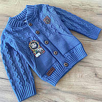 92 1-1,5 роки дитяча в'язана тепла кофта светер для малюків хлопчика на гудзиках 3330 ГЛЮ