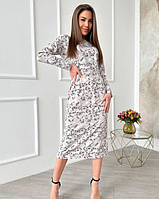Серое классическое принтованное платье миди XL, 59% полиэстер, 21% эластан, 20% хлопок, Серый
