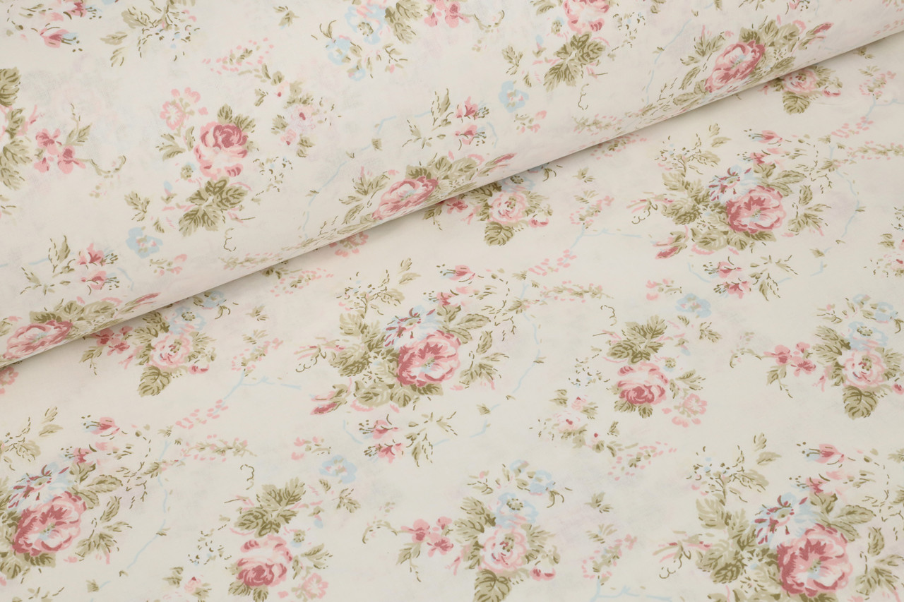 Ранфорс 240 см Букетики троянд на кремовому (залишок 1.55 мп)