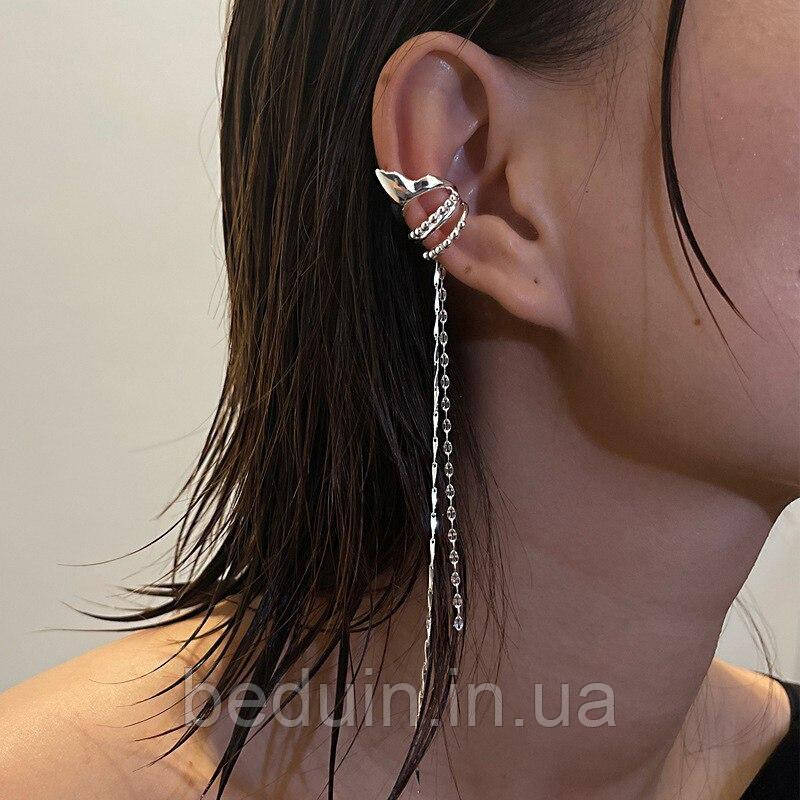 Моно-Кафа сережка кліпс "Ramli" - срібляста Aushal JEWELRY