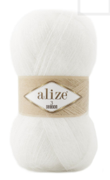 Нитки пряжа для в'язання з мохером 3 SEASON Три сезони Alize № 55 - білий, фото 1