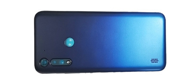 Задня кришка для смартфону Motorola G8 Power Lite XT2055, чорна з синім відливом, зі склом камери