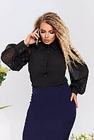 Женская блуза с рукавами из легкого шифона черного цвета размер 56/58 380933