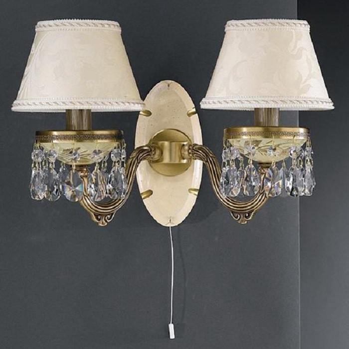 Бра RECCAGNI ANGELO A 6616/2 бронза/дерево/тканина/кришталь