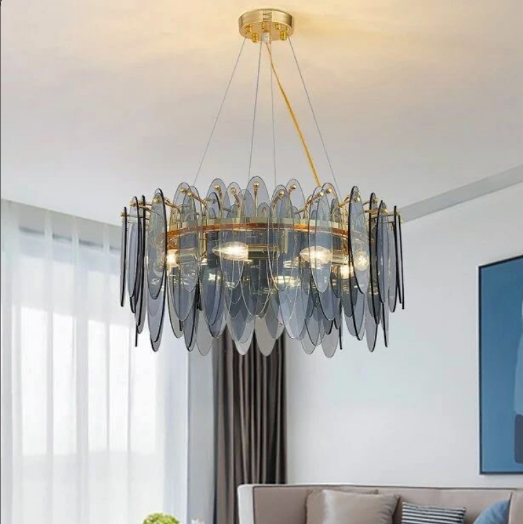 Підвісна люстра Alise із графітовими скляними пластинами та з регулюючим механізмом, фото 1