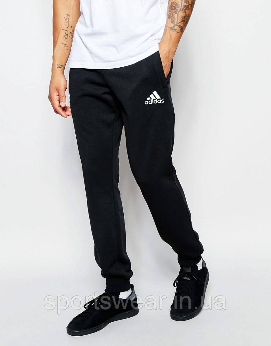 Чоловічі штани ADIDAS спортивні, Брюки Адідас трикотажні на манжетах чорні з кишенями літні \ зимові