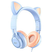 Навушники дротові Hoco Cat ear W36 з мікрофоном та вушками blue