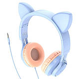 Навушники дротові Hoco Cat ear W36 з мікрофоном та вушками blue, фото 2