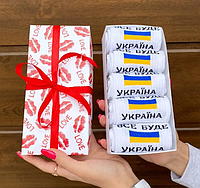 Набор мужских высоких носков с украинской символикой 40-45 5 пар в красивой подарочной упаковке для парня MS