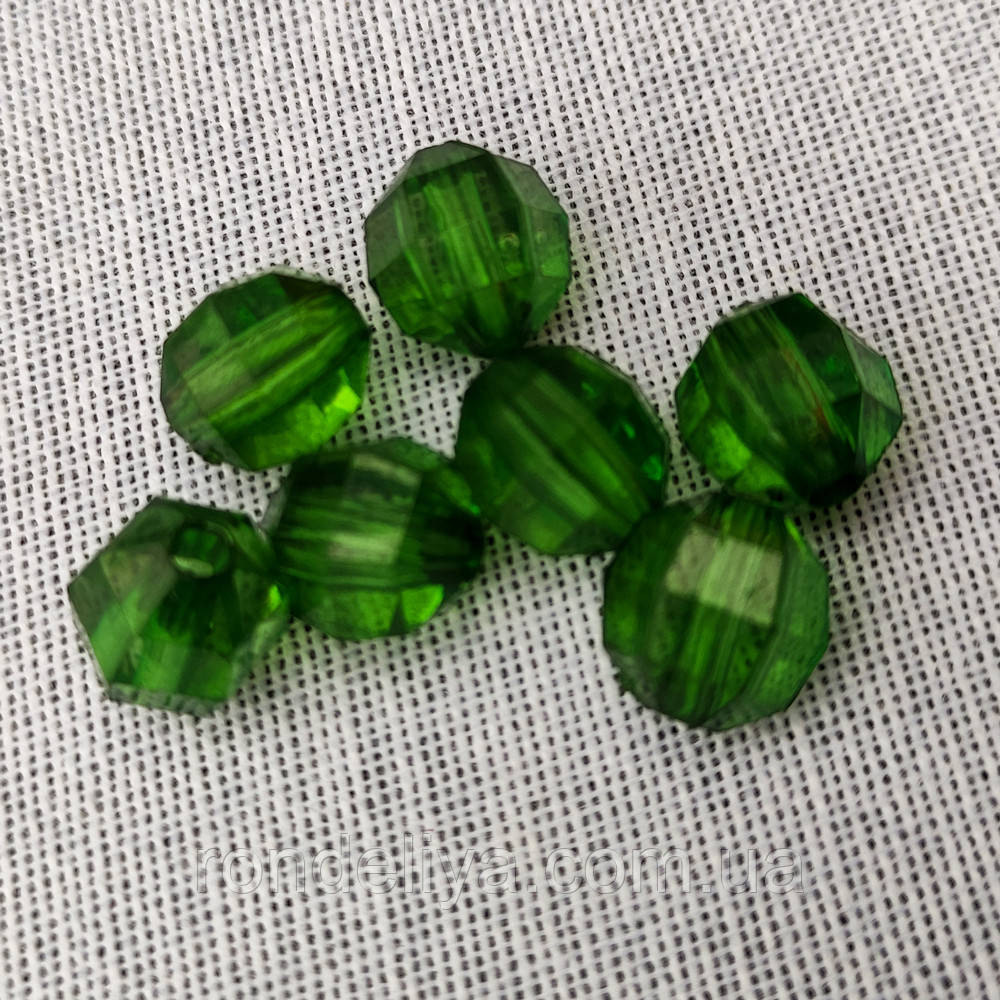 Намистини акрил прозорі "Куля гранована" 11 мм Зелений 50 г ~ 125 шт, фото 1