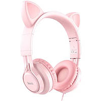 Навушники дротові Hoco Cat ear W36 з мікрофоном та вушками pink