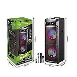 Потужна портативна акустична система +2 караоке мікрофона HS-TD1298-80W (12"х2) з RGB-підсвіткою, фото 7