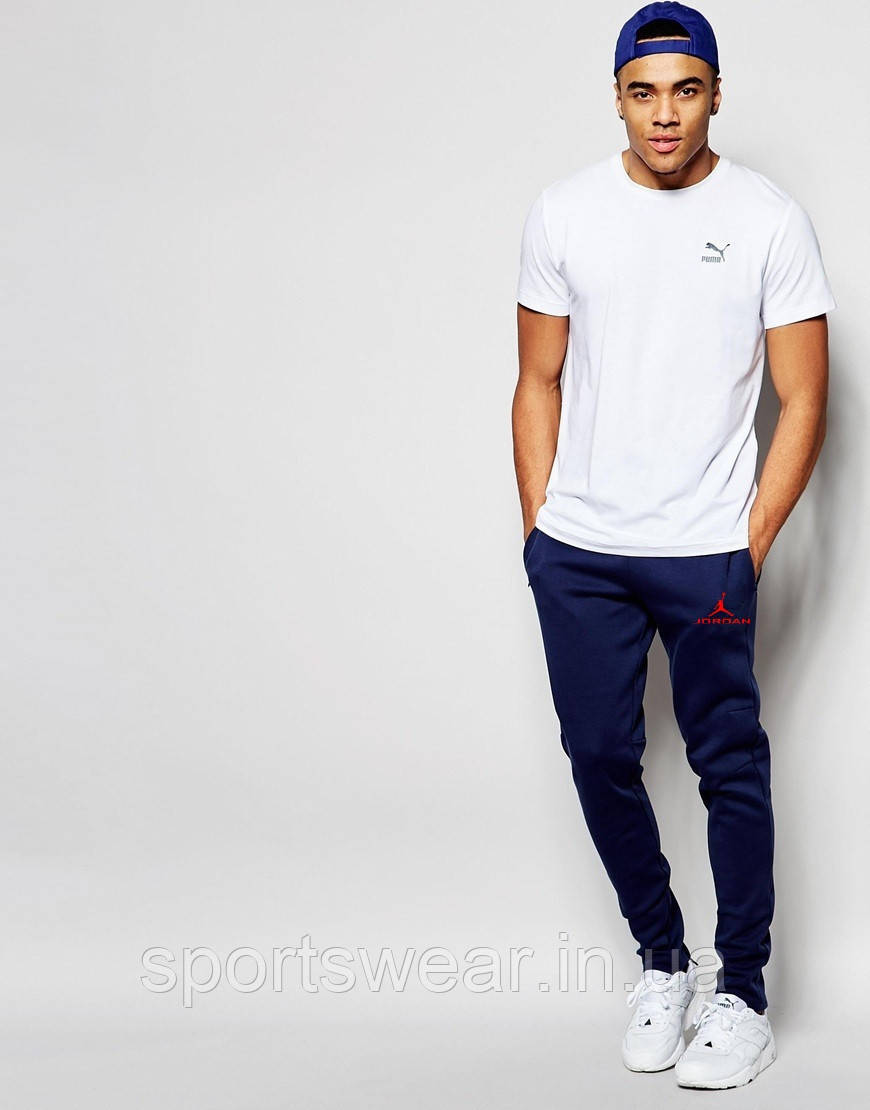 Мужские спортивные штаны Jordan | Джордан Спортивные синие имя+значёк красные - фото 2 - id-p302247318