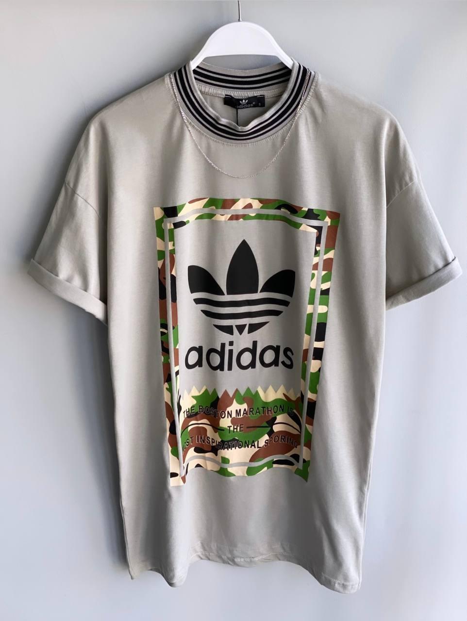 Футболка чоловіча сіра повсякденна літо брендова Adidas Khaki Рattern