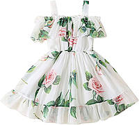White 6 Years Літня сукня для маленьких дівчаток, шифонова сукня-пачка принцеси, квітковий пляжний одяг,