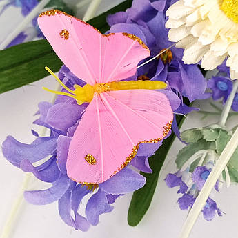 Декоративний метелик 4 см перовий, рожева