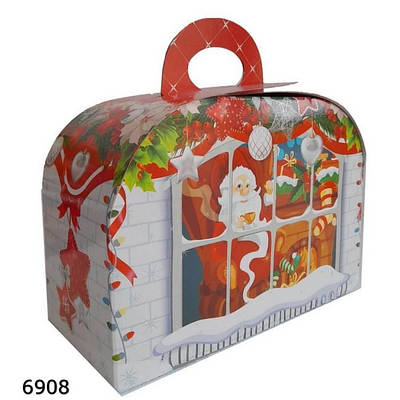 Новорічна коробка заокруглена червона 900 гр (10шт)