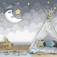 Фото шпалери для дівчинки 368x254 см Дитячі - Сплячий місяць та зірочка (13759P8)+клей