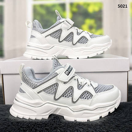 Кросівки для дівчинки С.Луч білі з сірою сіткою на об'ємній підошві 5021, фото 1