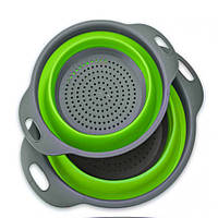 Дуршлаг силиконовый складной 2 шт в комплекте (большой + маленький) Collapsible filter baskets, зеленый tis