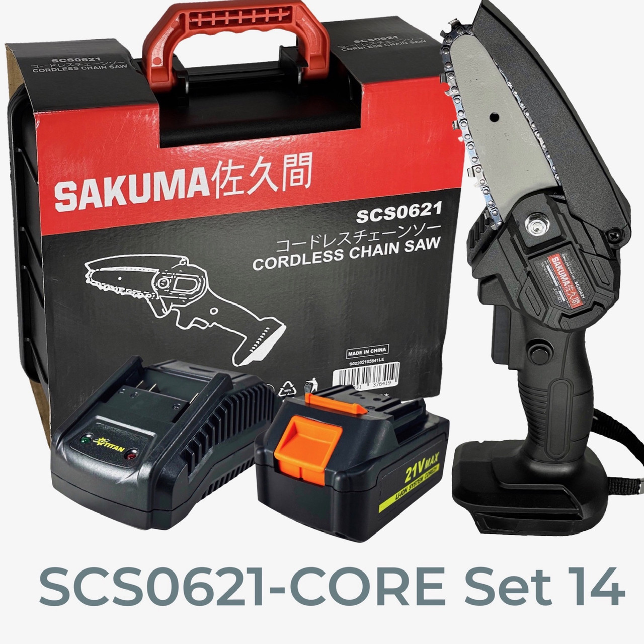 Акумуляторна ланцюгова пилка 21В Sakuma SCS0621-CORE Set14