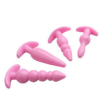 Набір анальних пробок із силікону 4 штуки, пробки для анального сексу, силіконові пробки, рожевий колір