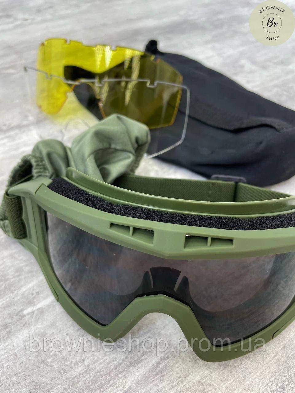 Тактичні окуляри маска захисна Oliva Військові захисні окуляри-маска для стрільби зі змінним склом (арт. 12562)