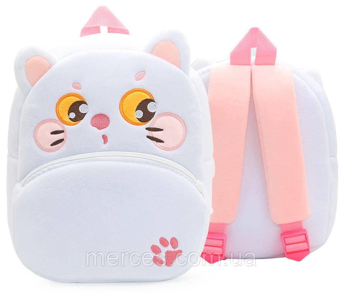 Дитячий рюкзак для улюблених малюків "Кішечка" білий дошкільний маленький для дівчинки велюр для садка, фото 1