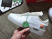 Кроссовки мужские Nike Air Force 1 Off White обувь Найк Аир Форс Офф Вайт белые текстиль замш весна лето