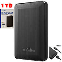 Портативний зовнішній жорсткий диск 1 ТБ USB 3.0 UnionSine-HD2513 Data Pocket black 1TB