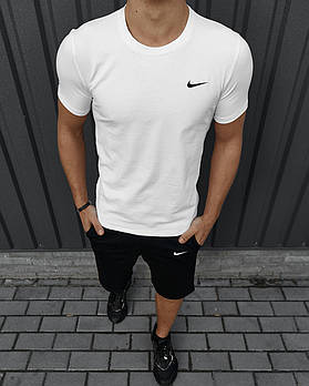 Чоловічий літній костюм Nike Футболка + Шорти білий із чорним комплектом Найк
