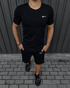 Чоловічий літній костюм Nike Футболка + Шорти чорний комплект Найк
