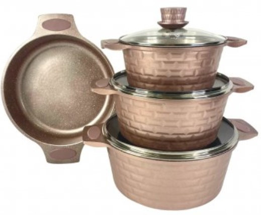 Набір каструль із гранітним мармуровим покриттям 7 предметів, фото 1