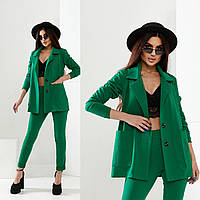 Брючный женский двойка пиджак и штаны деловой нарядный классический норма и большие размеры зеленого цвета