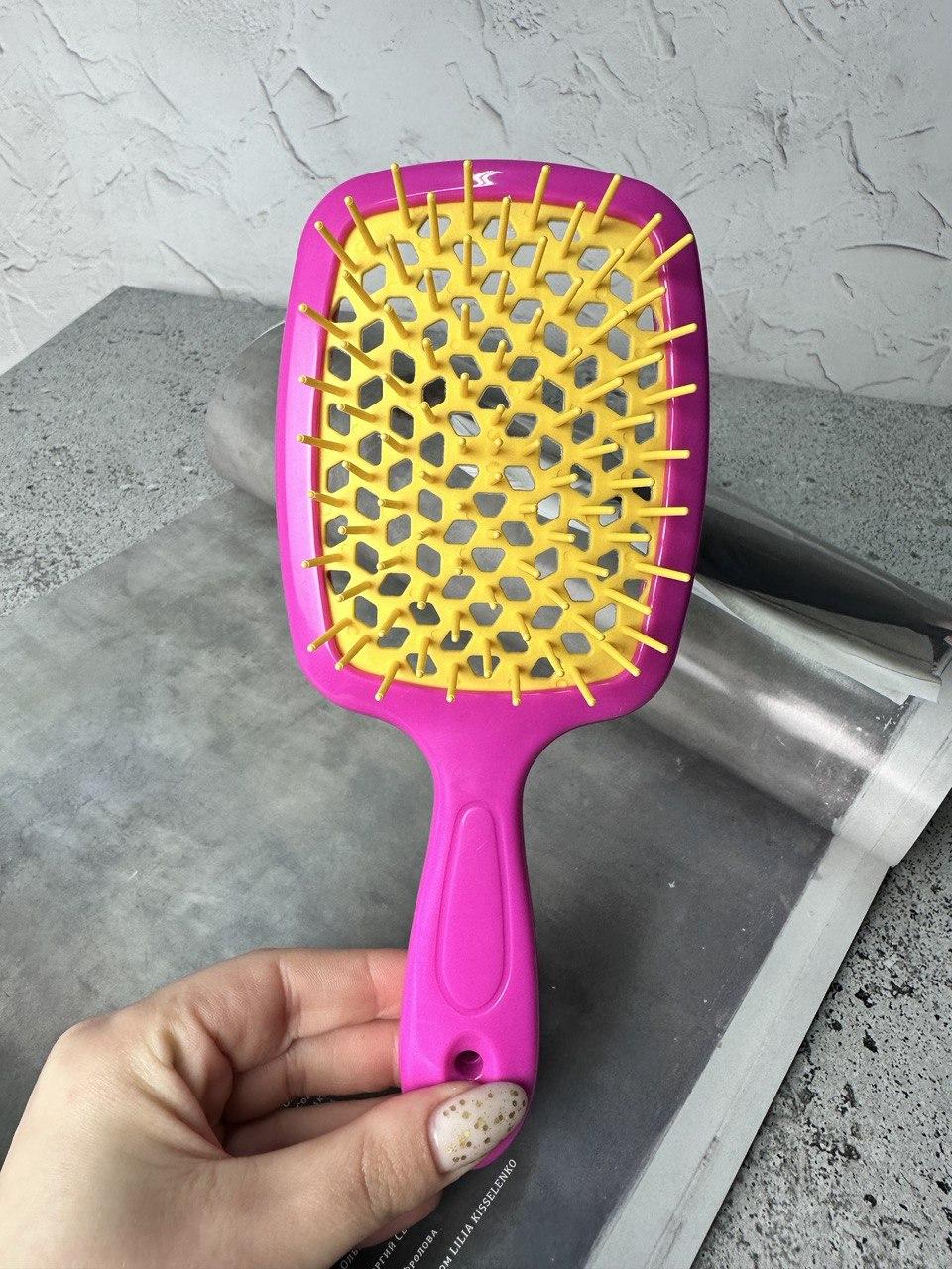 Гребінець для волосся рожевий з жовтим "Super Brush" в пакеті, фото 1