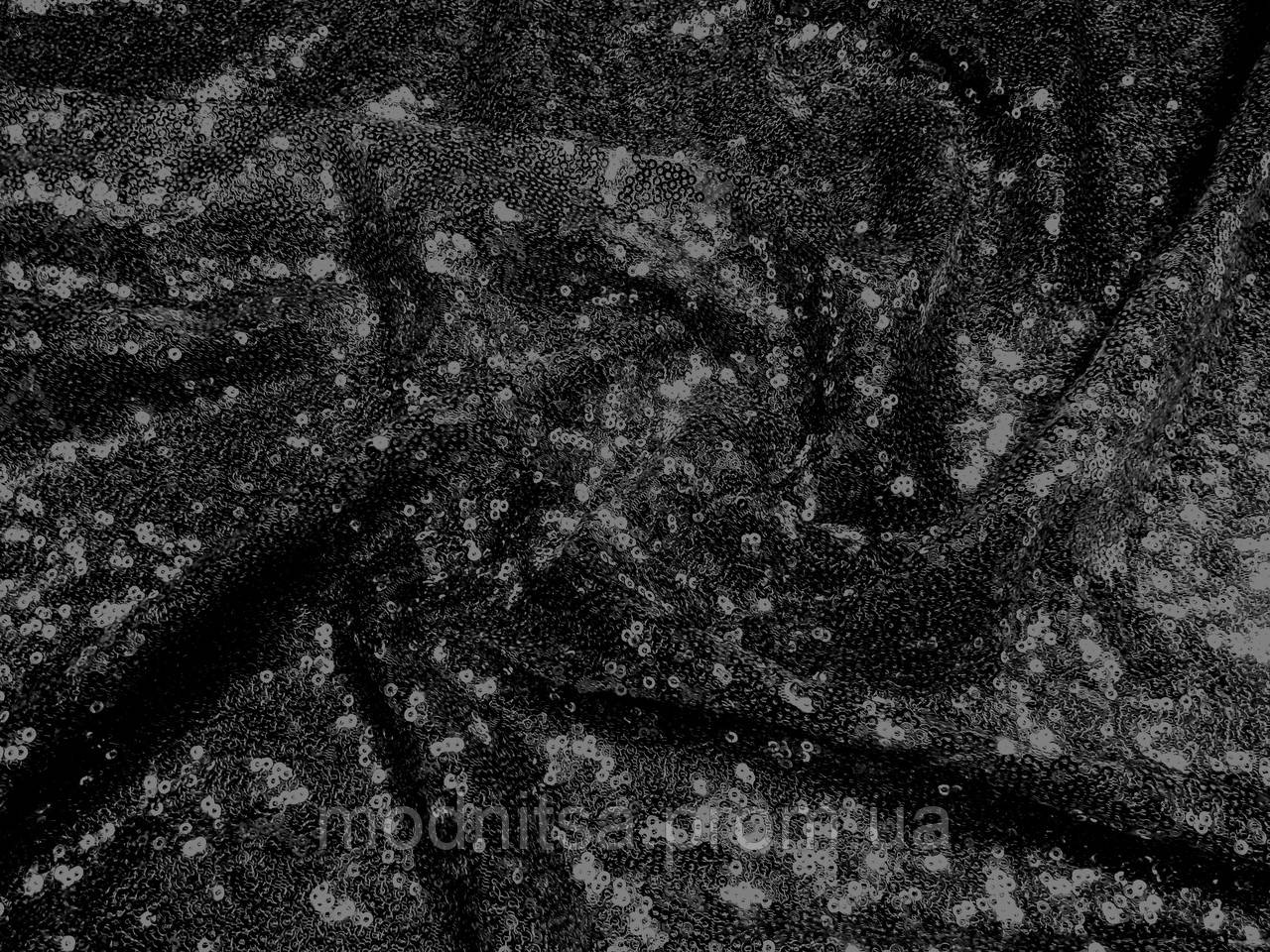 Сітка Вишивка Паєтки (чорний) (арт. 10166) Відріз 1,55 м