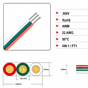 Дріт (кабель плоский) 3-жильний 0,32 мм AWG 22 для SPI адресний smart RGB стрічки WIRE-3X032-22AWG 021003, фото 2