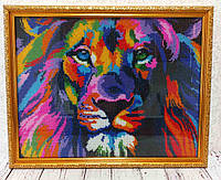 Картина вышита бисером «Радужный лев»