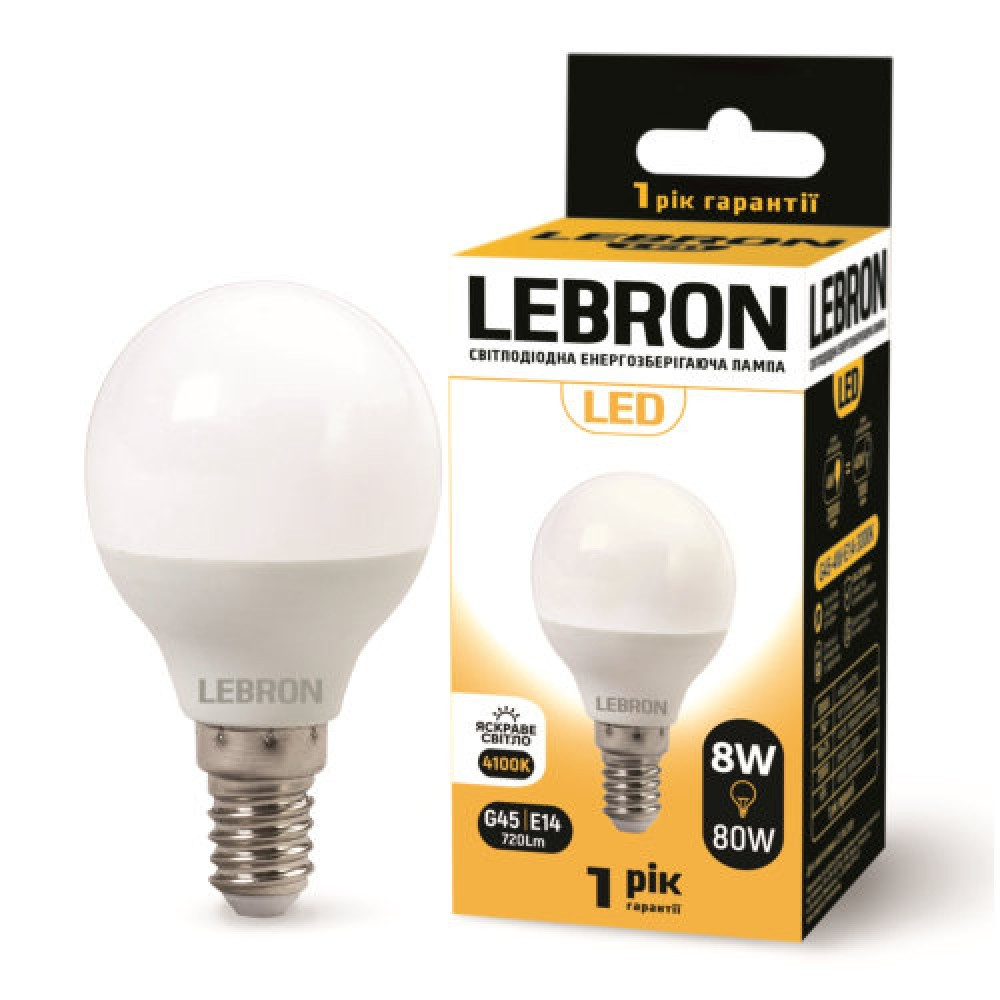 LED-лампа L-G45, 8W, 220 V, E14, 4100 K, 720 Lm (11-12-28-1) Lebron, шт. Арт.41595