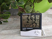 Термогигрометр метеостанция с выносным датчиком HTC-2 (с часами) Оригинал