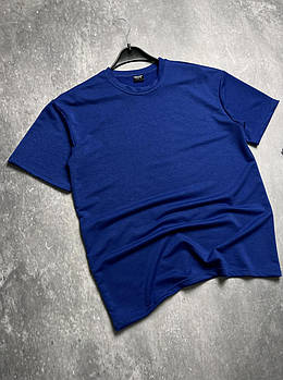 Чоловіча футболка ОВЕРСАЙЗ синя Loud повсякденна подовжена з круглим вирізом на літо