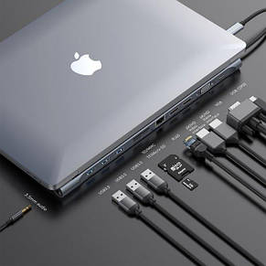 USB-хаб Baseus Enjoyment Type-C (PD/HDMI*2/VGA/RJ45/SD/TF/USB*3/Adapter) (Уценка, мятая упаковка), фото 3