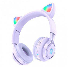 Навушники Bluetooth Hoco W39 Cat ear kids BT ( обмежена гучність 85 дБ ) Blue ( Уцінка, розкрита уп, фото 1