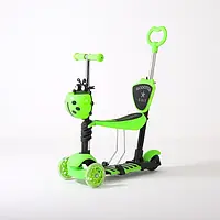 🧡Самокат дитячий зі спинкою, батьківською ручкою та корзиною, триколісний SCOOTER Зелений