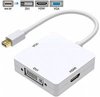 Переходник 3 в 1 Mini DisplayPort to DVI HDMI VGA для MacBook адаптер Thunderbolt to DVI HDMI VGA HDMI White