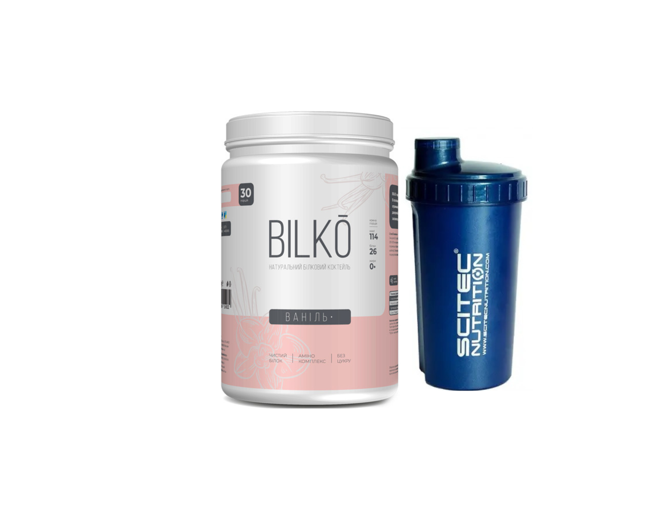 Білковий коктейль для заміни харчування зі смаком ванілі 0,9 кг Bilko + Шейкер 600 мл, фото 1